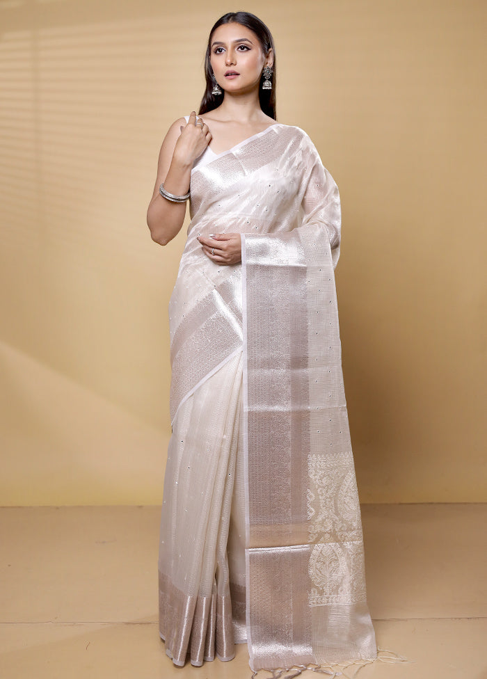 Cream Tissue Silk Saree With Blouse Piece