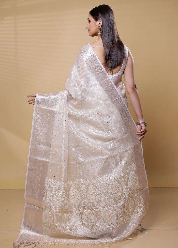 Cream Tissue Silk Saree With Blouse Piece