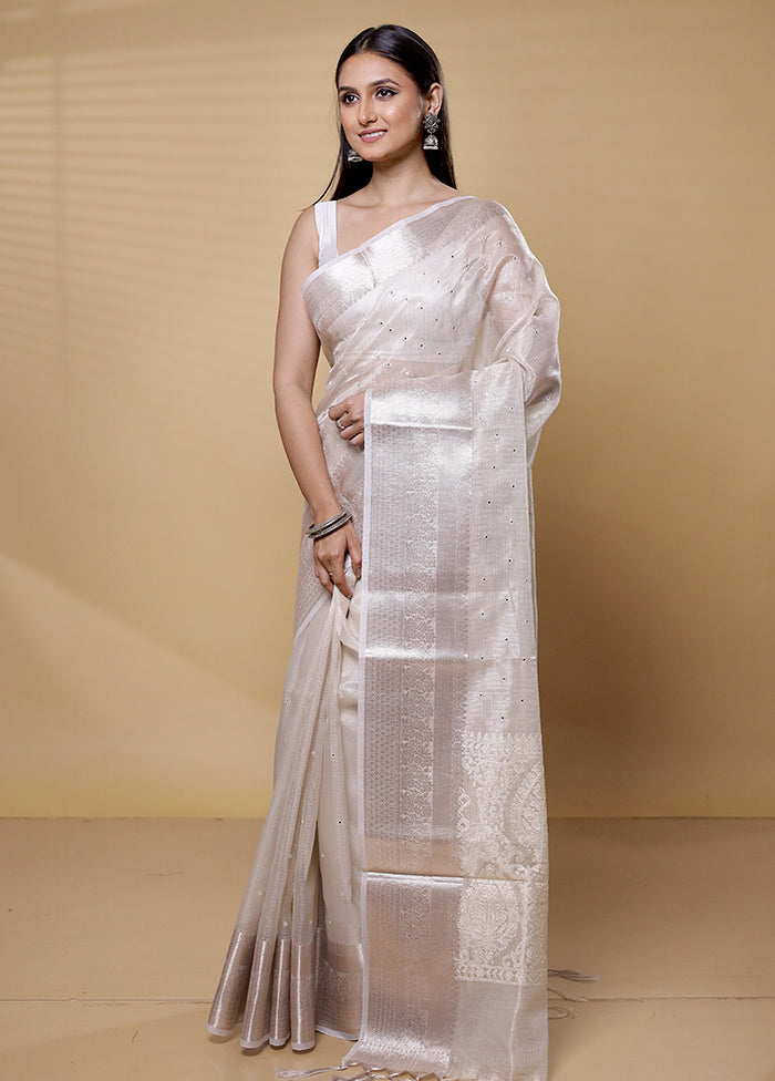 Cream Tissue Silk Saree With Blouse Piece