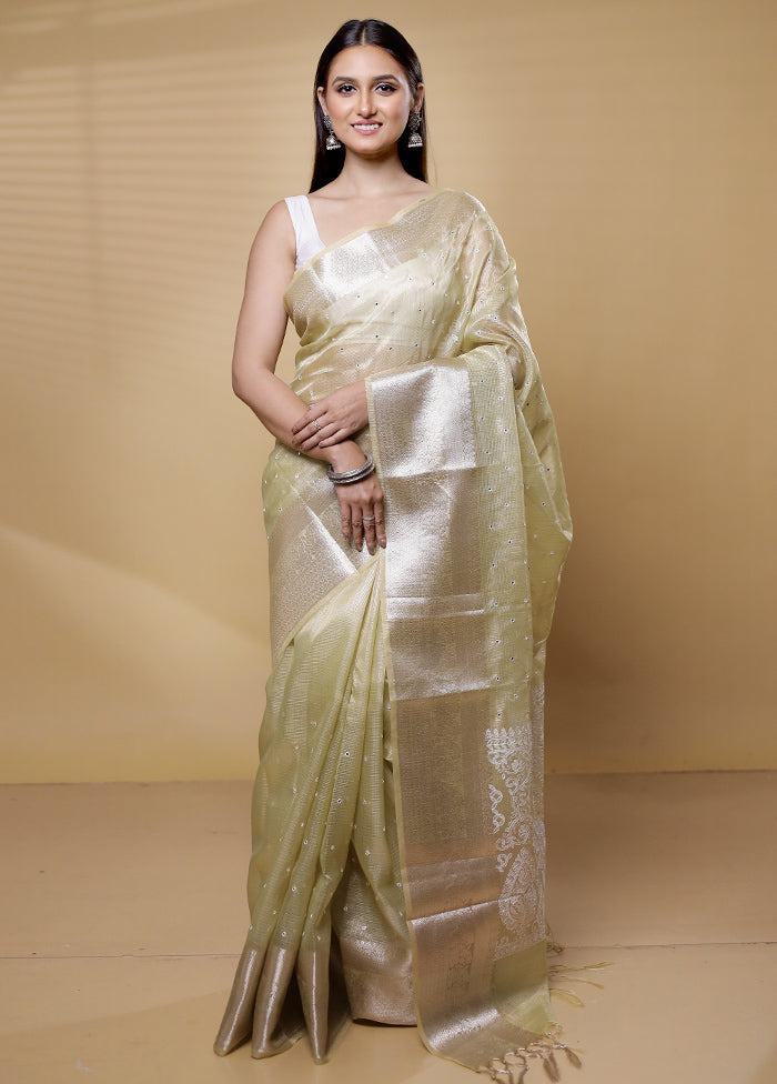 Green Tissue Silk Saree With Blouse Piece