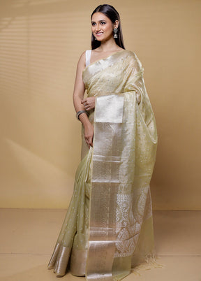 Green Tissue Silk Saree With Blouse Piece