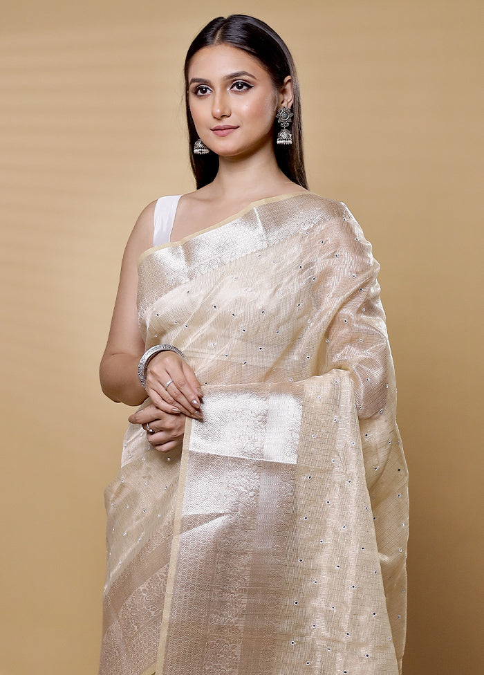 Cream Tissue Silk Saree With Blouse Piece