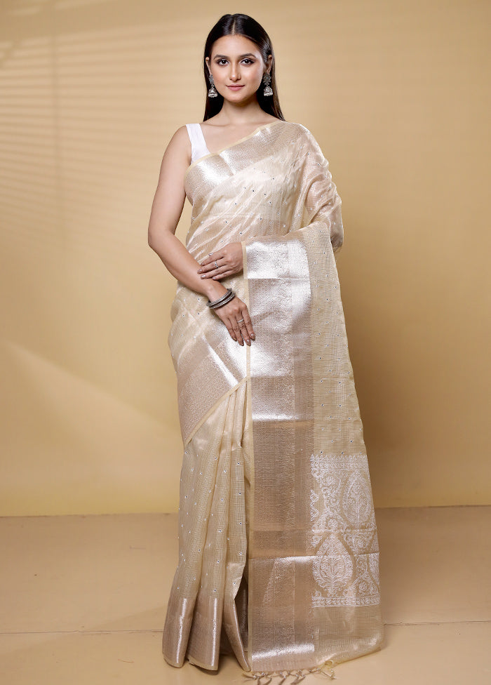 Cream Tissue Silk Saree With Blouse Piece