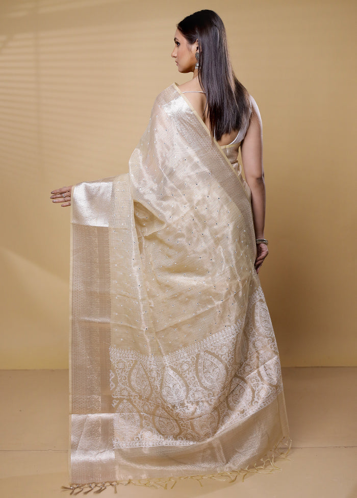 Cream Tissue Silk Saree With Blouse Piece