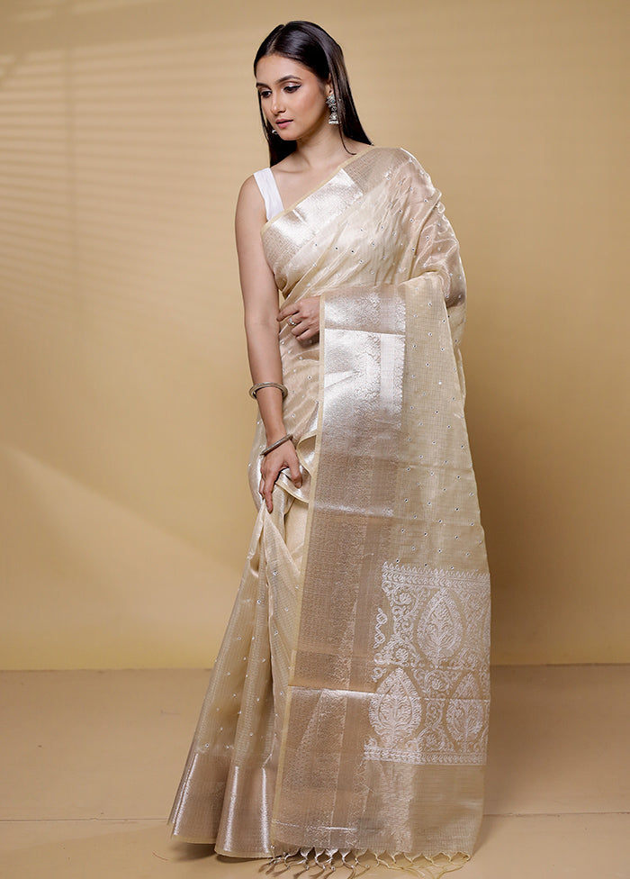 Cream Tissue Silk Saree With Blouse Piece