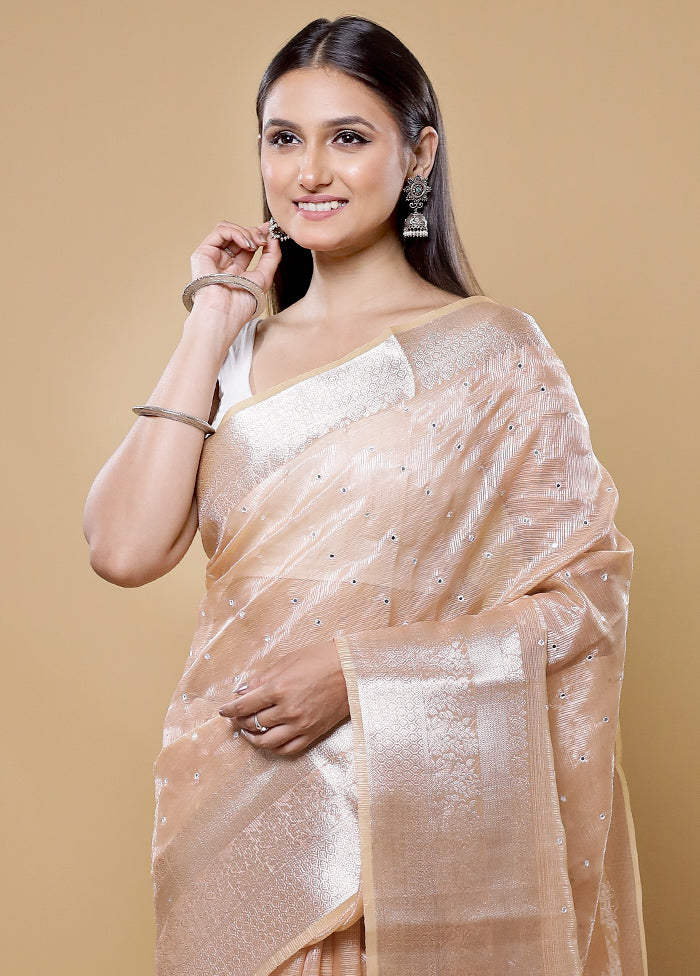 Cream Tissue Silk Saree With Blouse Piece