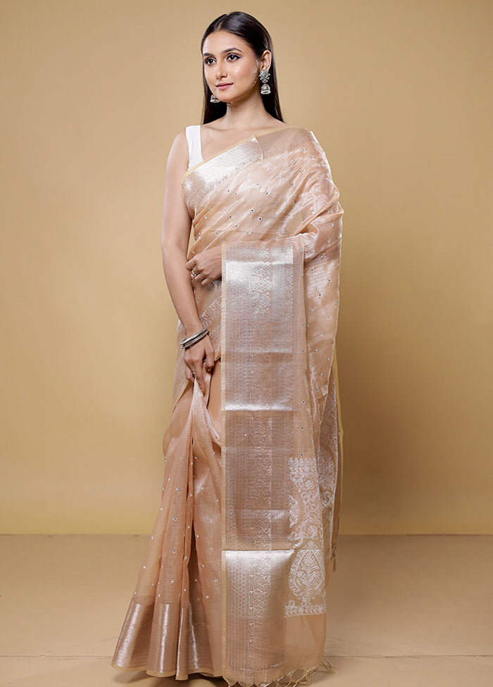 Cream Tissue Silk Saree With Blouse Piece