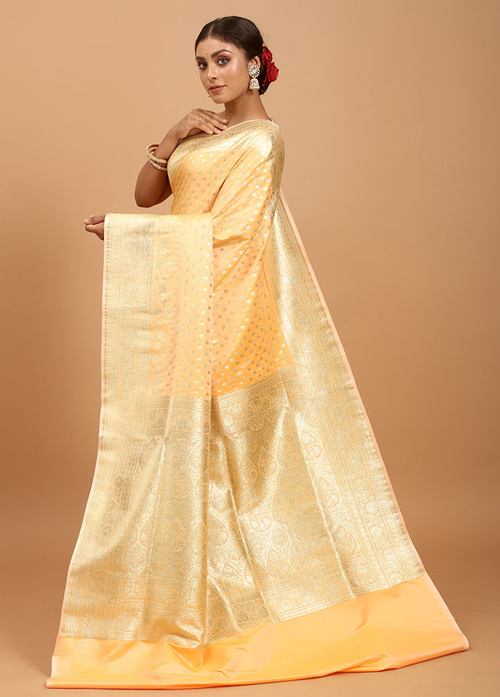 Yellow Banarasi Silk Saree With Blouse Piece