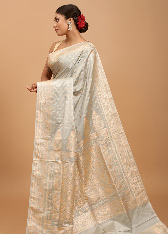 Grey Banarasi Silk Saree With Blouse Piece