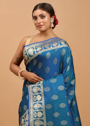 Blue Banarasi Silk Saree With Blouse Piece