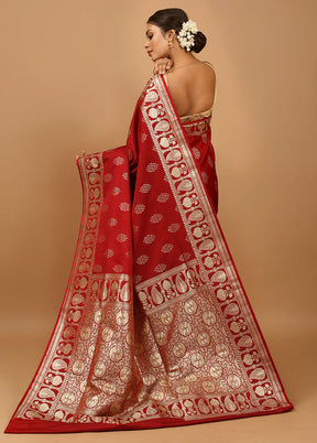 Maroon Banarasi Silk Saree With Blouse Piece