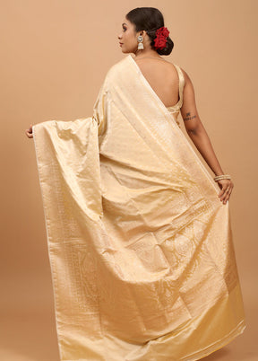 Cream Banarasi Silk Saree With Blouse Piece