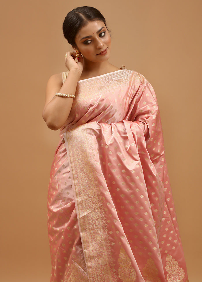 Pink Banarasi Silk Saree With Blouse Piece