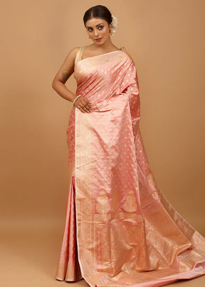 Pink Banarasi Silk Saree With Blouse Piece