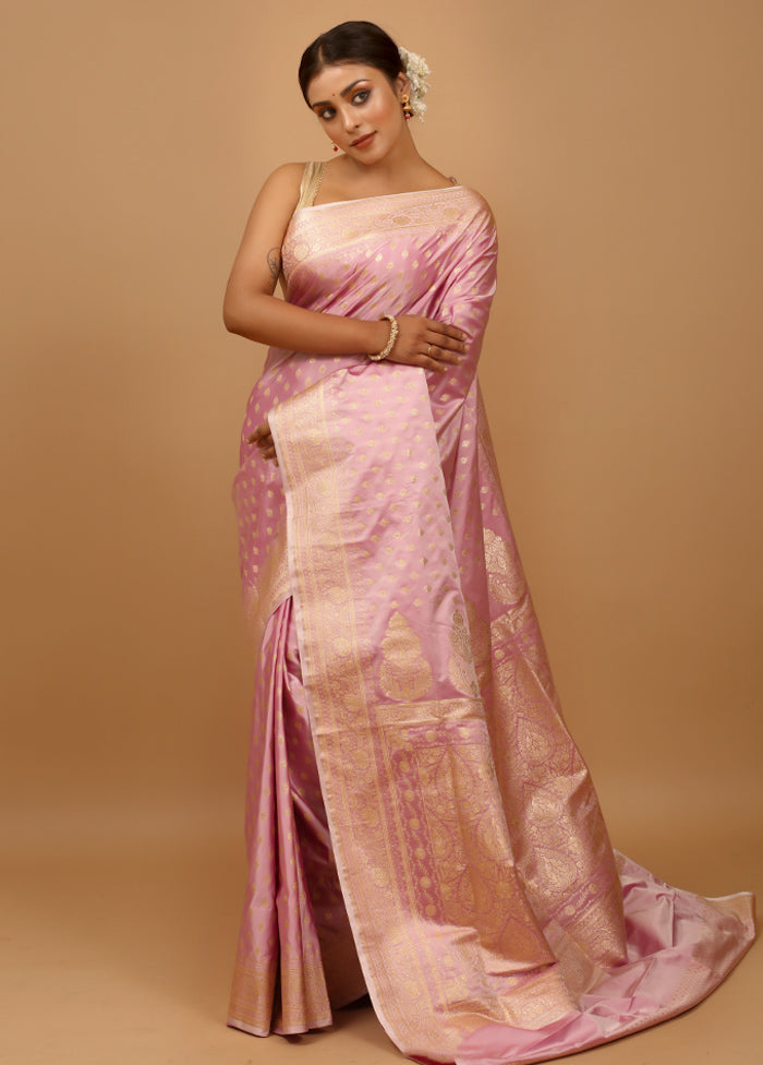 Pink Banarasi Silk Saree With Blouse Piece