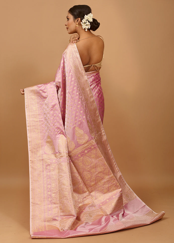 Pink Banarasi Silk Saree With Blouse Piece