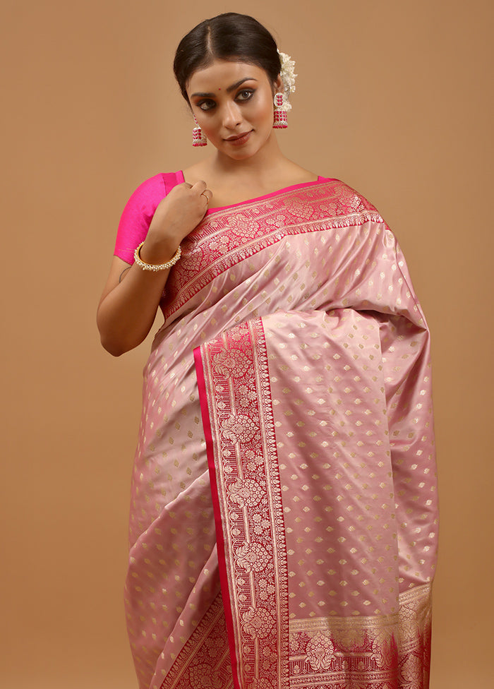 Pink Banarasi Silk Saree With Blouse Piece