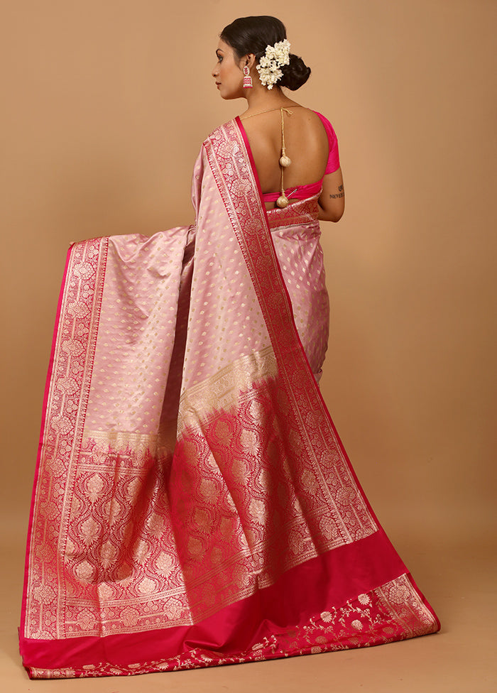 Pink Banarasi Silk Saree With Blouse Piece