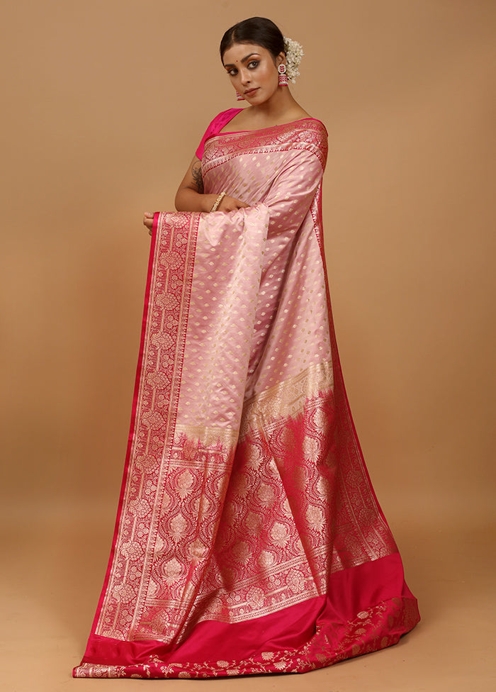 Pink Banarasi Silk Saree With Blouse Piece