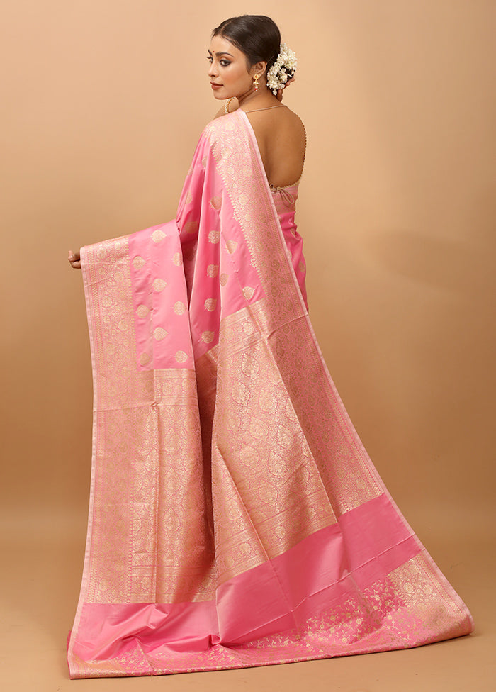 Pink Banarasi Silk Saree With Blouse Piece