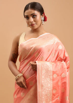 Pink Banarasi Silk Saree With Blouse Piece