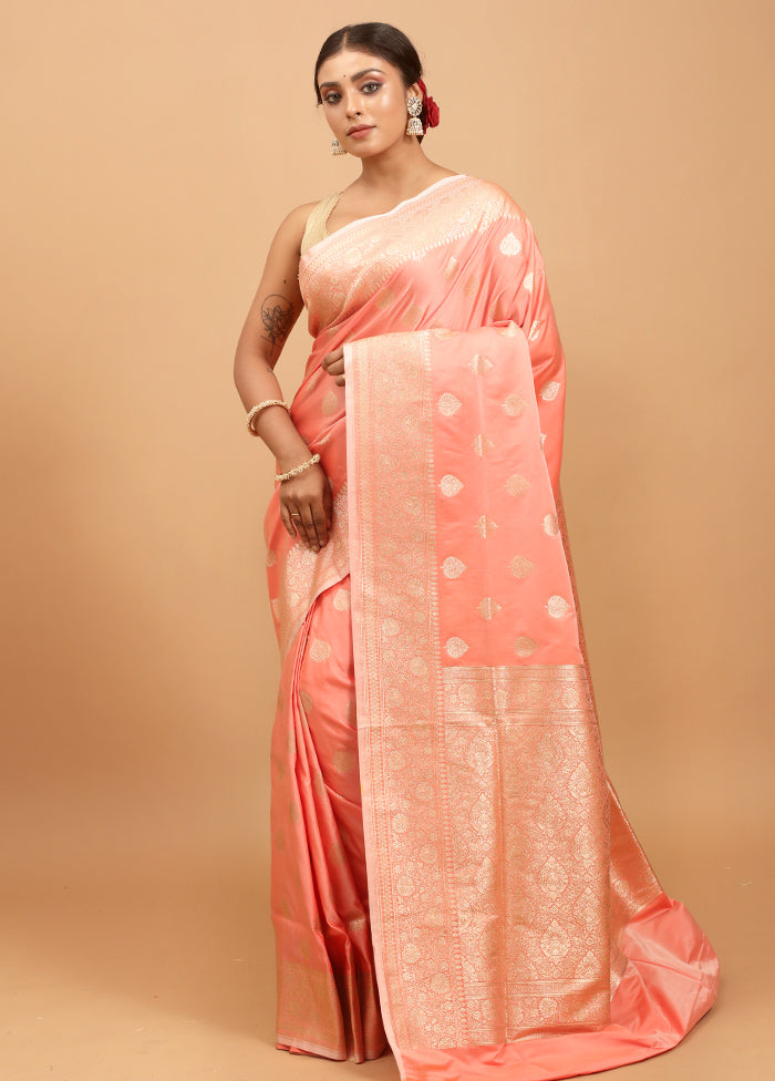 Pink Banarasi Silk Saree With Blouse Piece