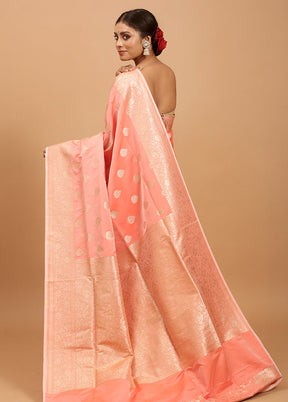 Pink Banarasi Silk Saree With Blouse Piece