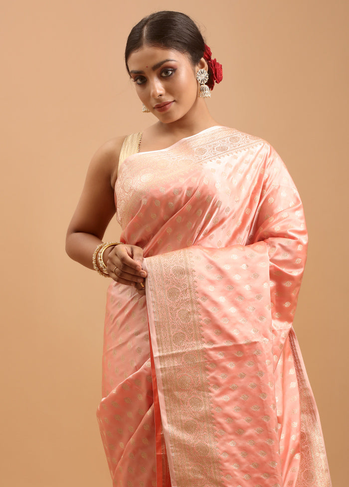 Pink Banarasi Silk Saree With Blouse Piece