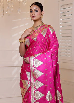 Pink Banarasi Silk Saree With Blouse Piece