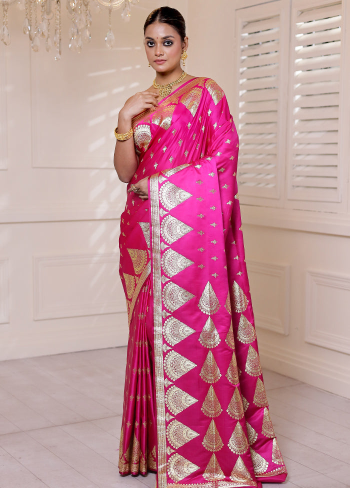 Pink Banarasi Silk Saree With Blouse Piece