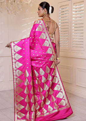 Pink Banarasi Silk Saree With Blouse Piece