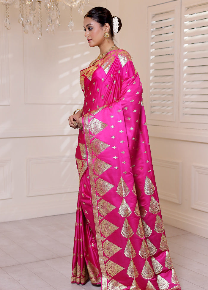 Pink Banarasi Silk Saree With Blouse Piece