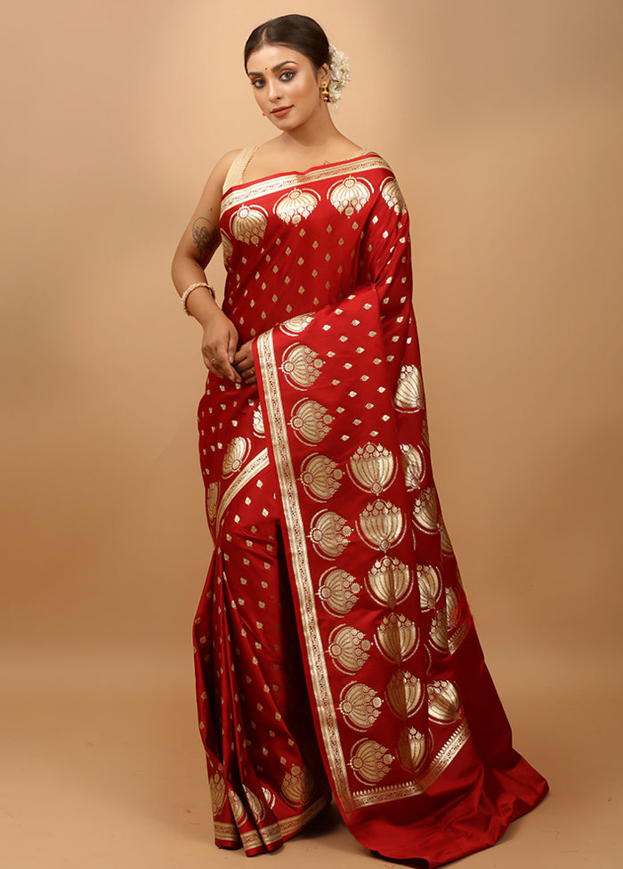 Maroon Banarasi Silk Saree With Blouse Piece