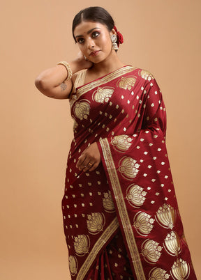 Maroon Banarasi Silk Saree With Blouse Piece