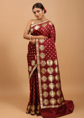 Maroon Banarasi Silk Saree With Blouse Piece