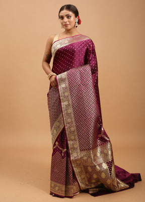 Pink Banarasi Silk Saree With Blouse Piece