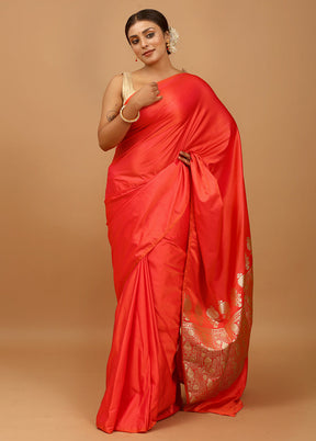 Pink Banarasi Silk Saree With Blouse Piece