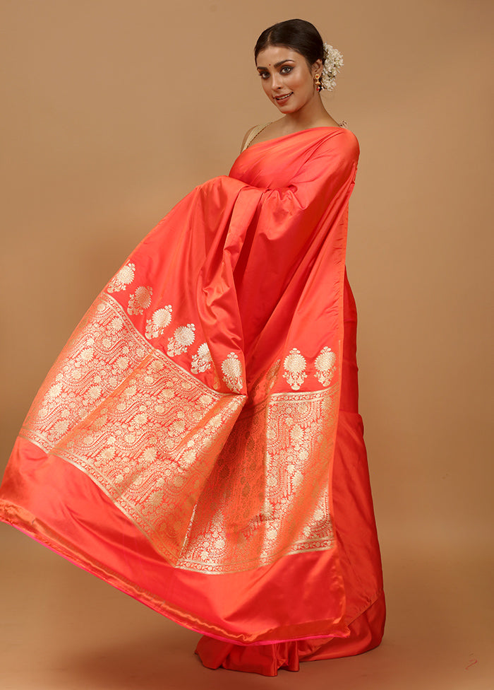 Pink Banarasi Silk Saree With Blouse Piece