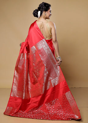 Red Banarasi Silk Saree With Blouse Piece