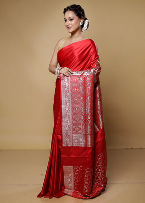 Red Banarasi Silk Saree With Blouse Piece