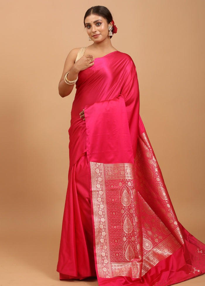 Pink Banarasi Silk Saree With Blouse Piece