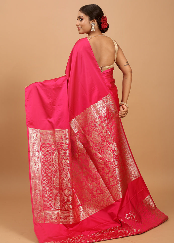 Pink Banarasi Silk Saree With Blouse Piece