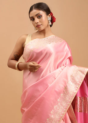 Pink Banarasi Silk Saree With Blouse Piece