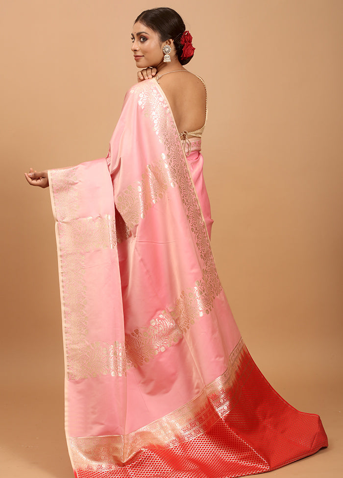 Pink Banarasi Silk Saree With Blouse Piece