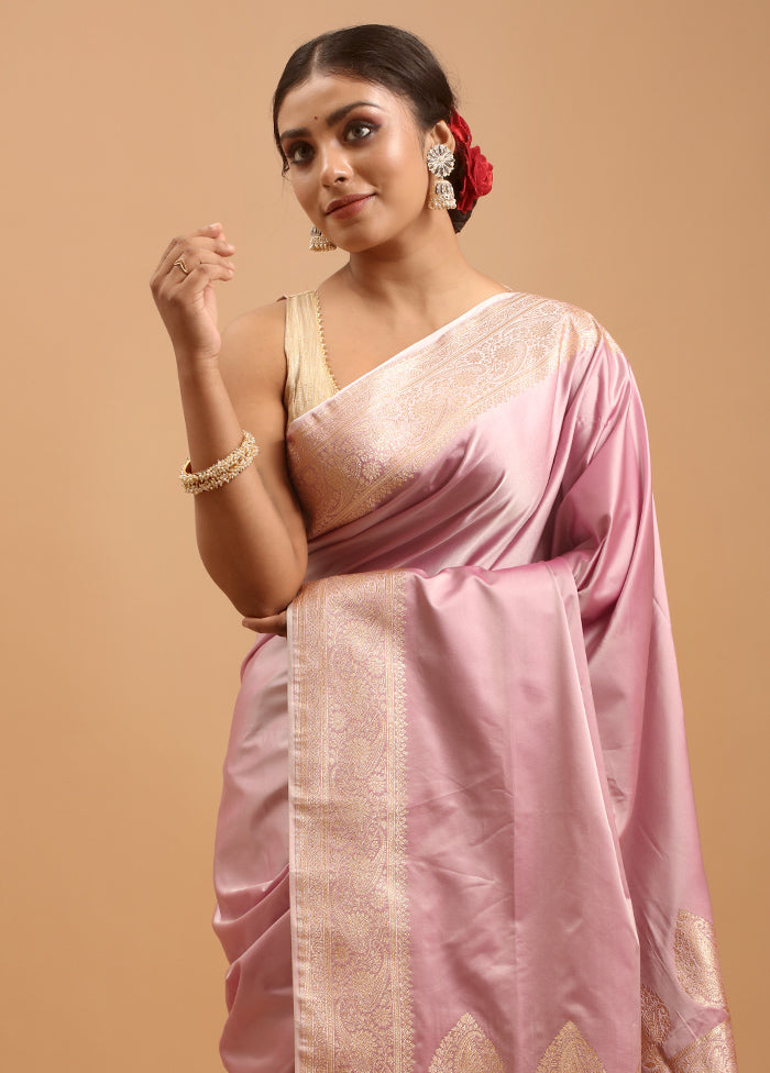 Pink Banarasi Silk Saree With Blouse Piece