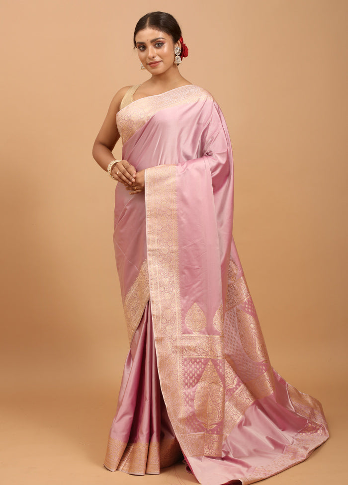 Pink Banarasi Silk Saree With Blouse Piece