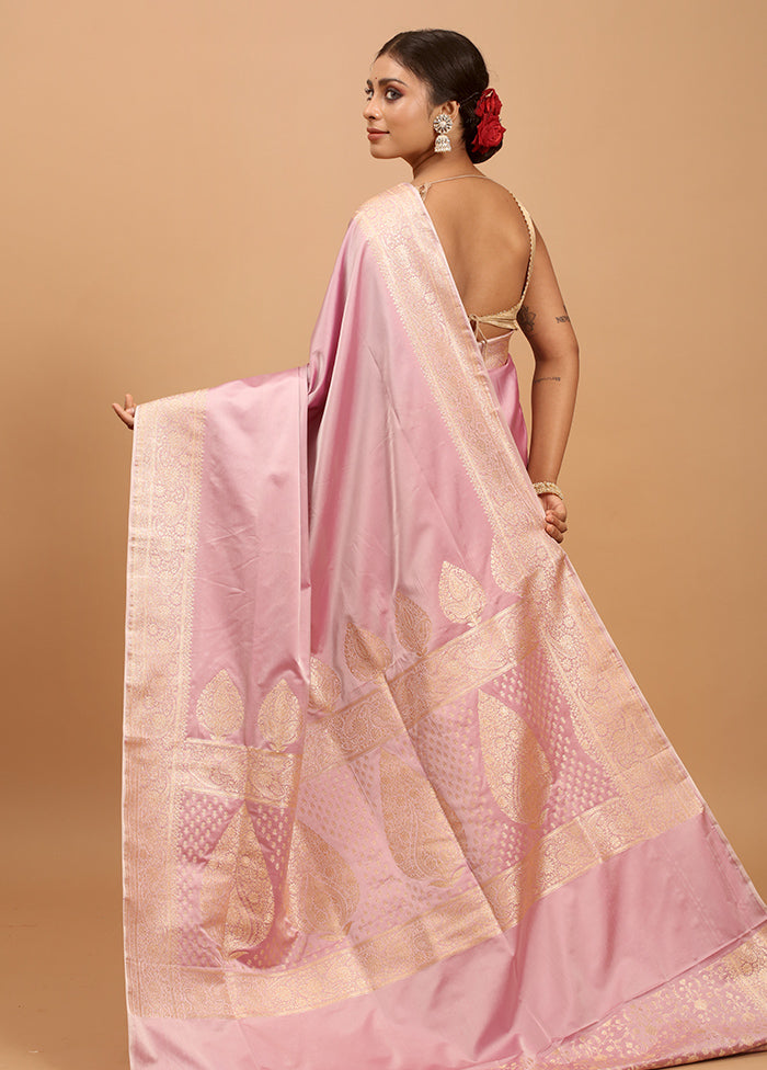 Pink Banarasi Silk Saree With Blouse Piece