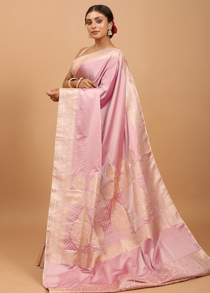 Pink Banarasi Silk Saree With Blouse Piece