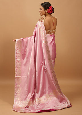 Pink Banarasi Silk Saree With Blouse Piece