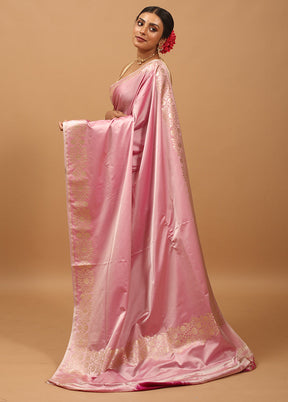 Pink Banarasi Silk Saree With Blouse Piece